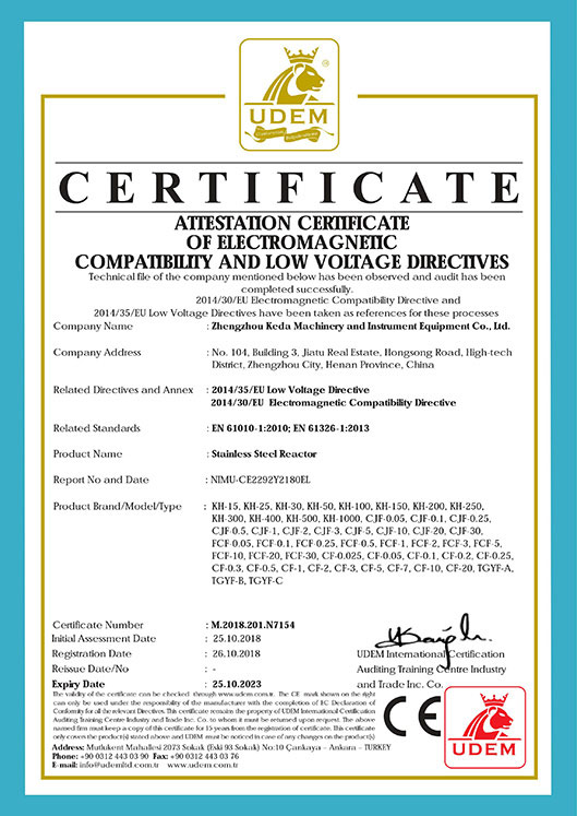 Stainless steel reactor certificate