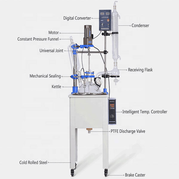 Chemglass 20l jacketed reactor with agitator for sale